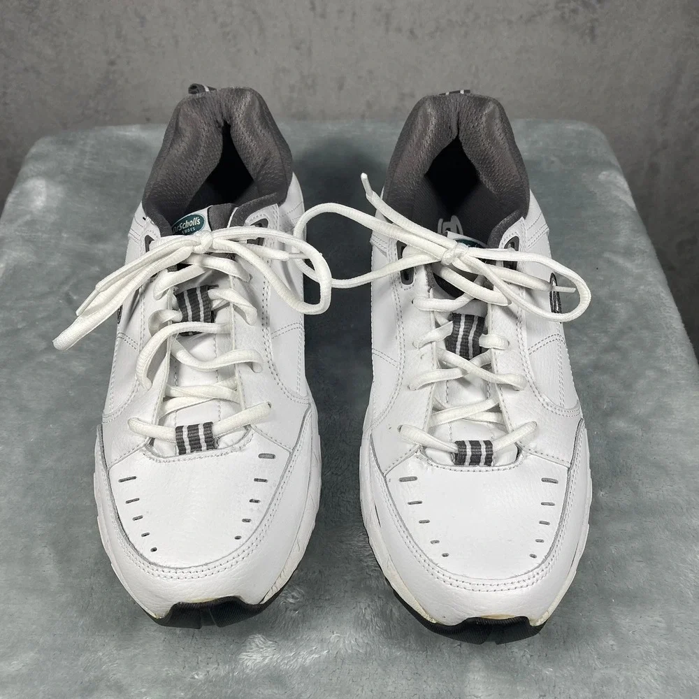 Dr. Scholl's Mens 9W White Grey Athletic Leather Walking  Comfort Shoes Sneakers